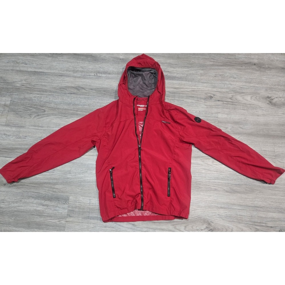 Hawke & Co Red Hooded Windbreaker Jacket Men's M Zip Logo Accent
